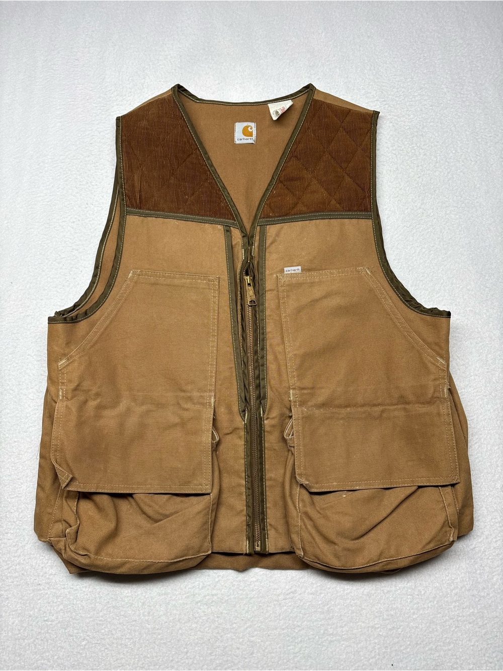 Vintage Carhartt Mens Large Brown Hunting Vest Quilted Corduroy Duck VU256 USA
